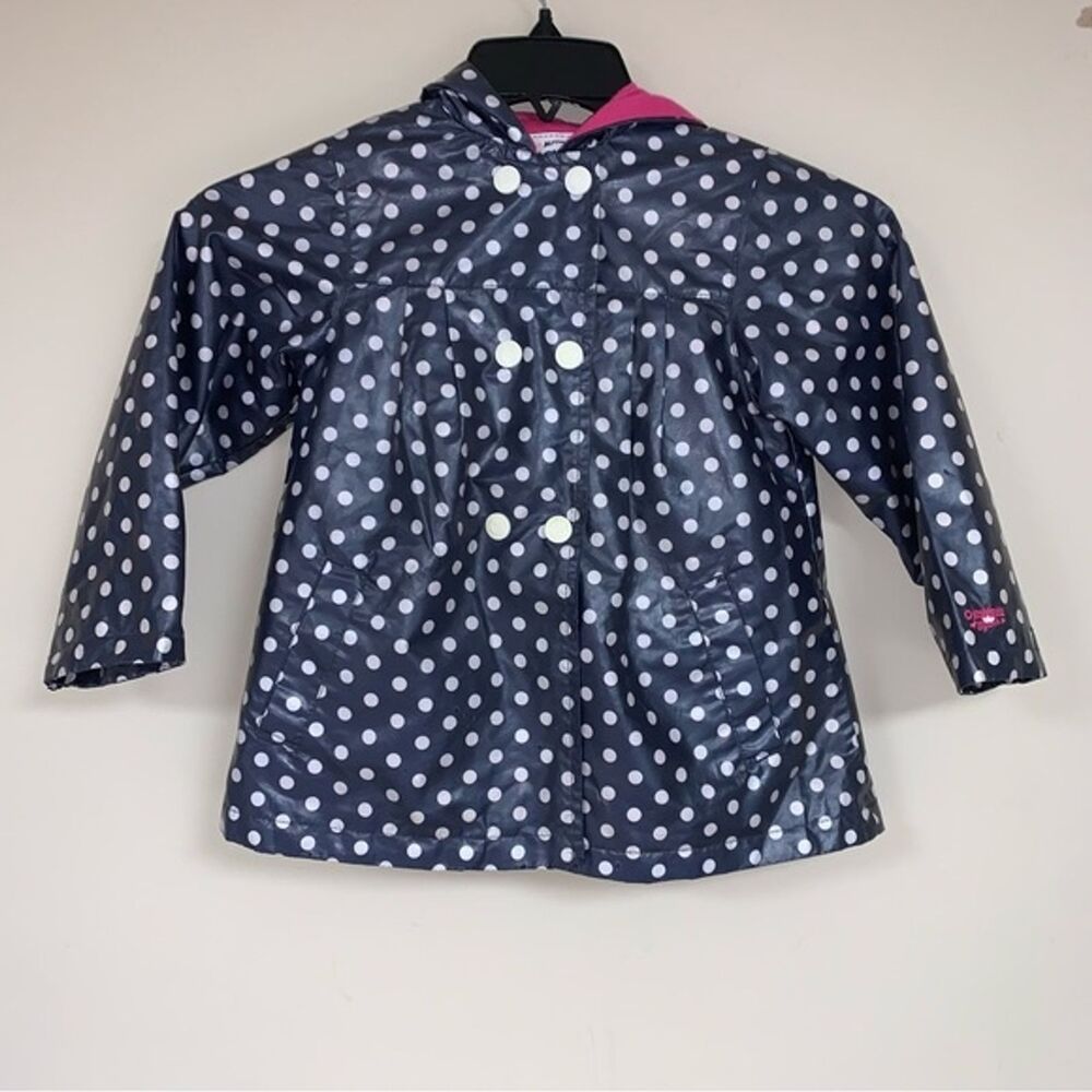 OshKosh Navy Polka Dot Rain Windbreaker Jacket Girl’s 5-6 Winter Raincoat